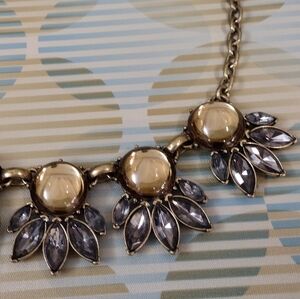 Banana Republic Yellow Cab Gray Rhinestone Gold-Tone Chain Necklace